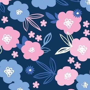 Sweet blossom garden romantic english liberty print white flowers nursery pink blush eclectic navy blue