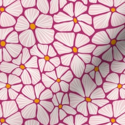 Plum Purple Flower Mosaic- Floral Seamless Pattern Mosaic Art Retro Dense Modern Abstract Line Art - S