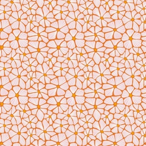 Orange Mosaic Flowers: Floral Seamless Pattern Mosaic Art Retro Dense Modern Abstract Line Art - S