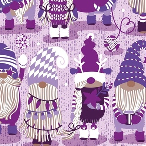Large jumbo scale // Let it gnome // monochromatic violet little Santa's helpers preparing for Christmas