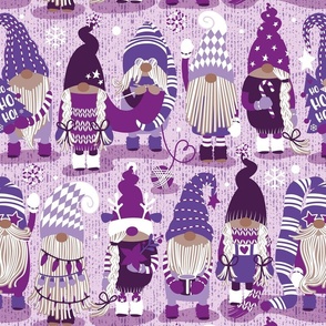 Normal scale // Let it gnome // monochromatic violet little Santa's helpers preparing for Christmas