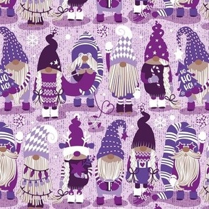 Small scale // Let it gnome // monochromatic violet little Santa's helpers preparing for Christmas