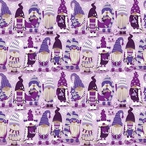 Tiny scale // Let it gnome // monochromatic violet little Santa's helpers preparing for Christmas