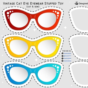 Colorful summer vintage eyewear goggles in  cat eye shape plushie 