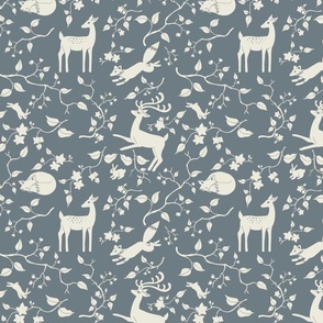 Woodland Animals and Branches Dusty Blue