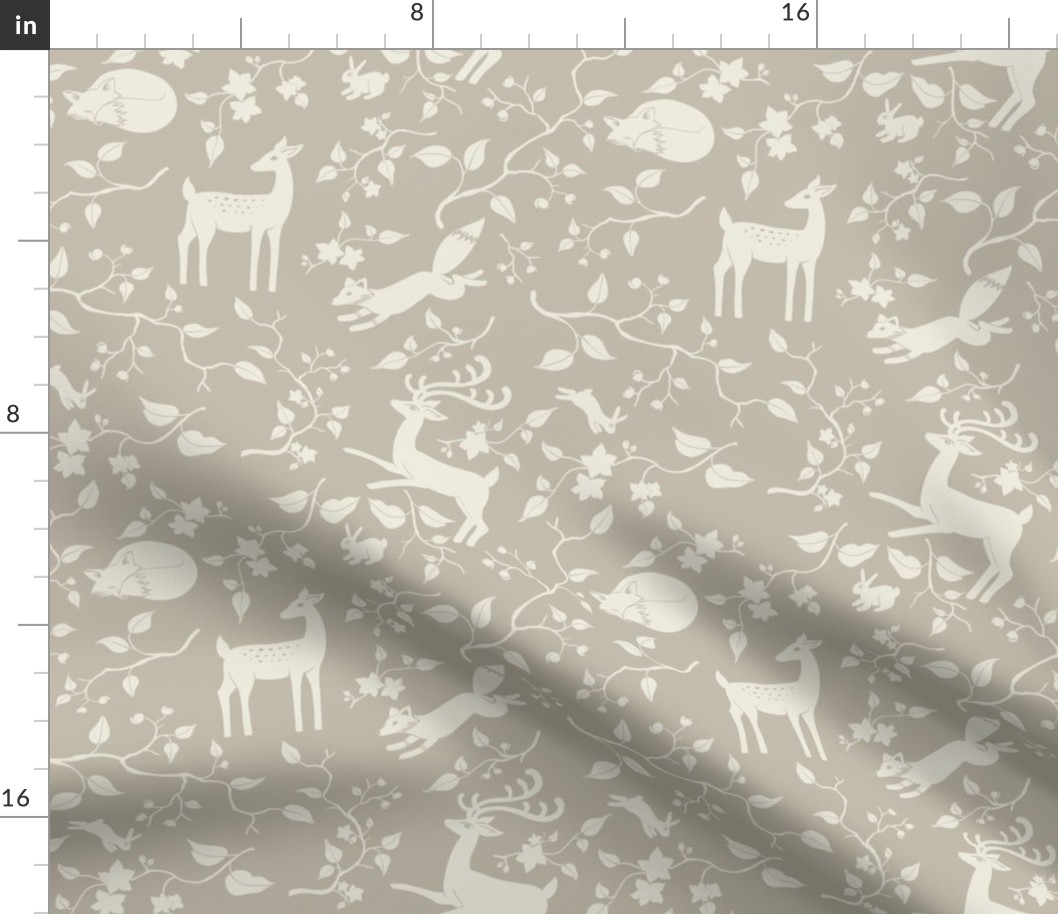 Woodland Animals and Branches Beige