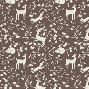 Woodland Animals and Branches Taupe 