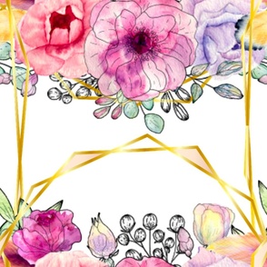 Pink,roses,boho,trellis,watercolour flowers pattern 