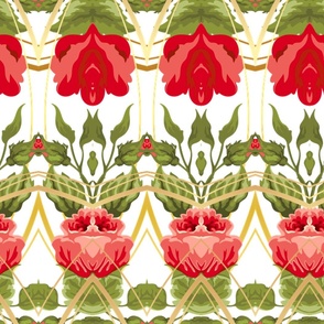 Folklore,roses,boho,trellis,watercolour flowers pattern 