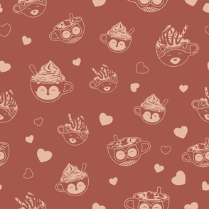 Hot Chocolate Cups and Hearts Pattern