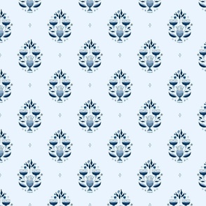 Smaller Scale Classic Blue Aussie Floral Damask // © ZirkusDesign  Midnight Flower Forest native Australian flowers + botanicals // Eucalyptus, Protea, Kangaroo Paw, Wattle, Silver Dollar Eucalyptus Leaves, Gum Nuts + Blossoms