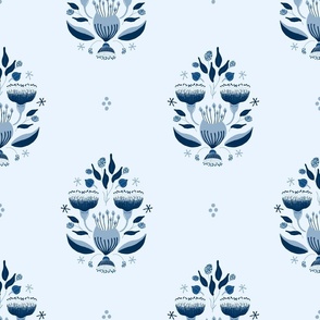 Large Scale Classic Blue Aussie Floral Damask // © ZirkusDesign  Midnight Flower Forest native Australian flowers + botanicals // Eucalyptus, Protea, Kangaroo Paw, Wattle, Silver Dollar Eucalyptus Leaves, Gum Nuts + Blossoms