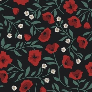 Red Nouveau Poppies { large scale }