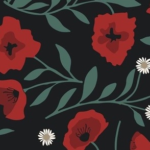 Red Nouveau Poppies { full scale }