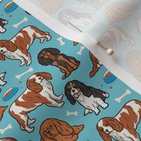 Small Cavalier Dogs & Bones - Light Blue