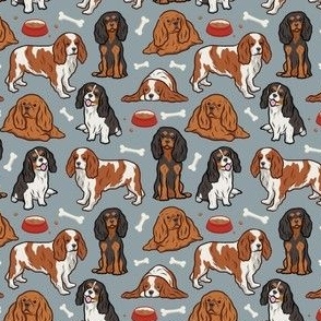 Small Cavalier Dogs & Bones - Gray / Grey