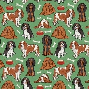 Small Cavalier Dogs & Bones - Green