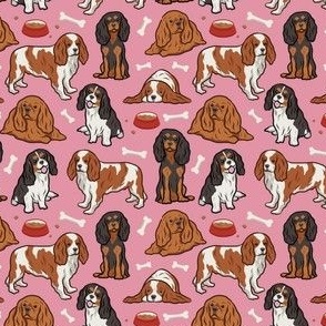 Small Cavalier Dogs & Bones - Pink
