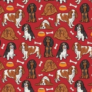 Small Cavalier Dogs & Bones - Red