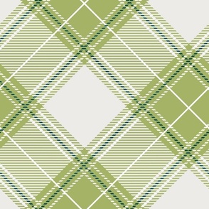 Moss Green Beige Diagonal Plaid V01 Large Scale