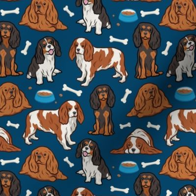 Cavalier Dogs & Bones - Navy Dark Blue