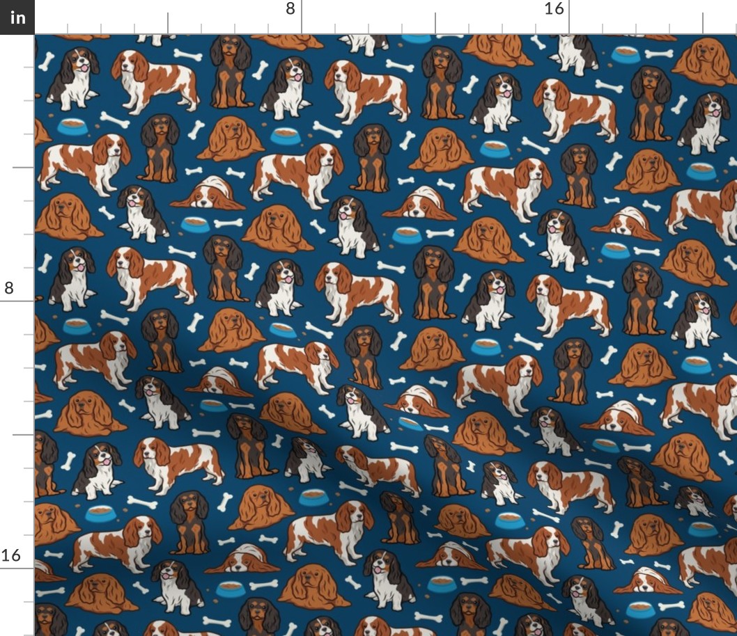 Cavalier Dogs & Bones - Navy Dark Blue