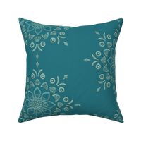 Turquoise Blue Embossed Look Retro Floral