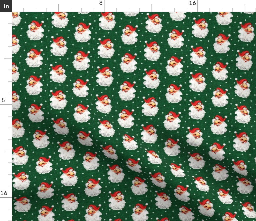 Jolly Retro Santa on Green Linen - extra small scale