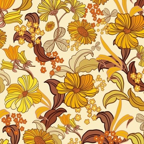 70s Vintage Swirly Flowers yellow