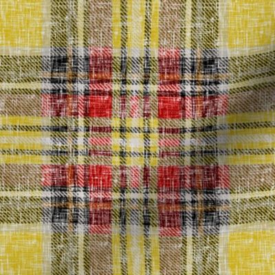 Distressed Heathery Autumn Stewart Plaid in Red, Camel + Mustard by Su_G_©SuSchaefer