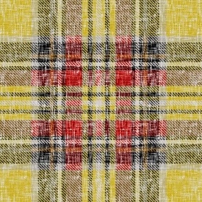 Distressed Heathery Autumn Stewart Plaid in Red, Camel + Mustard by Su_G_©SuSchaefer