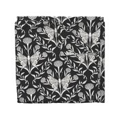 Victorian Damask Butterfly and Zinnia, Black 