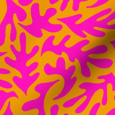 Abstract leaves in hot pink on orange