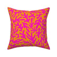 Abstract leaves in hot pink on orange