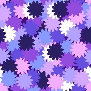 Simple blossoms in purple, lilac, pink and white 