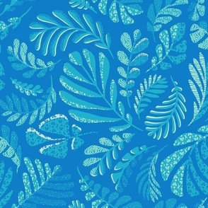 Ferns Organic Leaf Print Botanical - Ice Blue Turquoise & Sky Blue