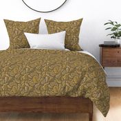 Ferns Organic Leaf Print Botanical - Gold & Earthy Gray