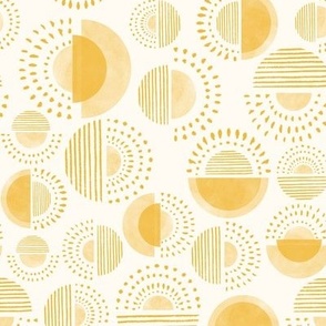 mid century retro sun and moon in yellow saffron