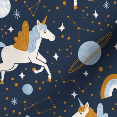 Space Unicorn in Navy and Gold