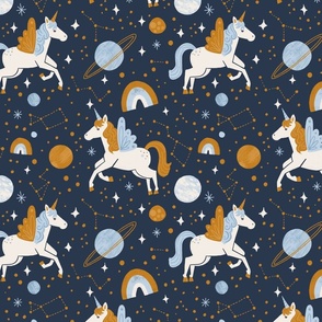 Space Unicorn in Navy and Gold