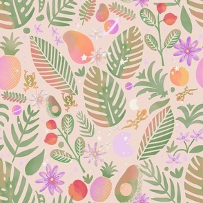 Cosmico Tropical Botanical Print - Light - Pink Green Peach