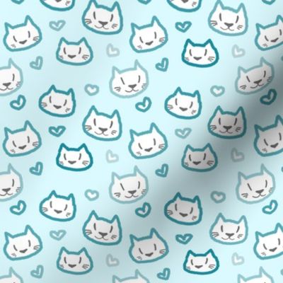 Kitty Face Bubbles  Light Cyan