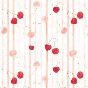 Watercolor Cherries 4x4 Cherry Fruit Red Cute Pink Stripes