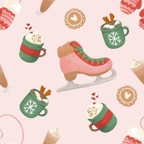 Winter Wonderland Fabric: Skates, Cocoa, and Playful Pink