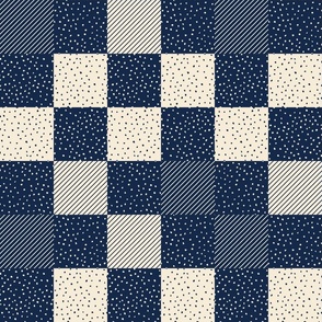Large Scale - Buffalo Check - Crazy Terrazzo - Navy Blue and Cream