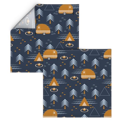 Cozy Camping-Outdoors-Tent Retro Camper Caravan-Forest-Navy Orange-Large