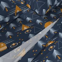 Cozy Camping-Outdoors-Tent Retro Camper Caravan-Forest-Navy Orange-Large