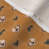 Victorian Floral - Orange w/ Beige Flowers