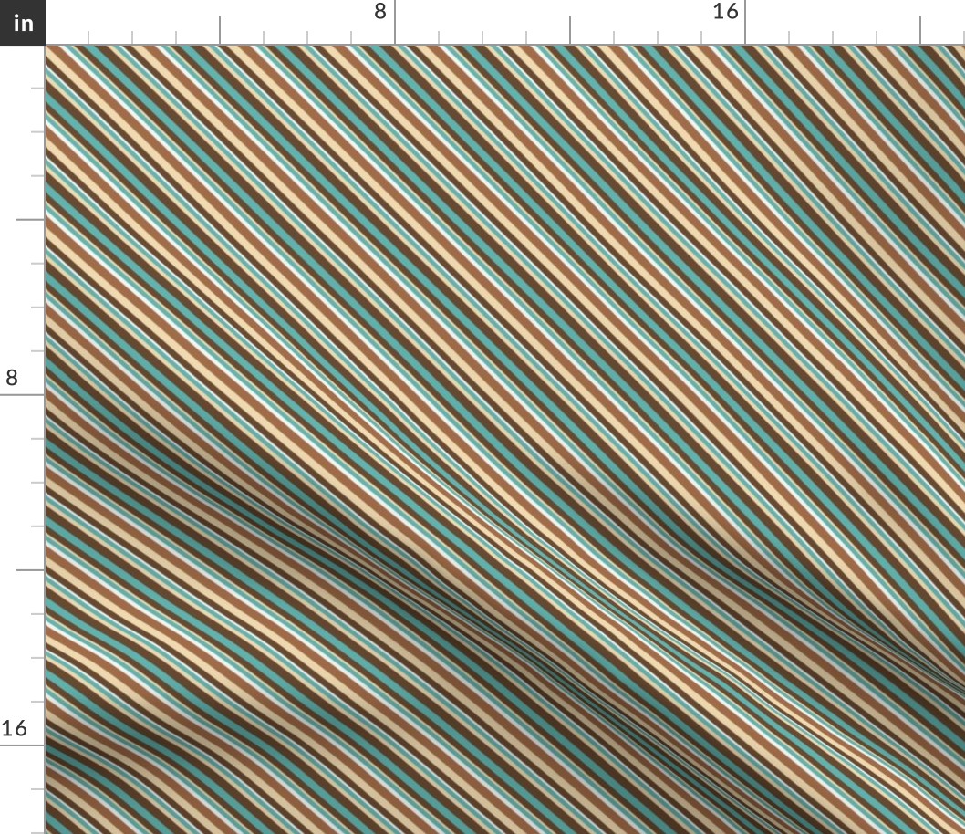 Diagonal Stripes - Browns & Teal