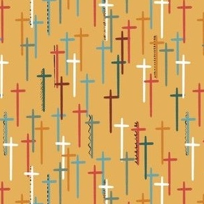 Colorful Crosses on Yellow
